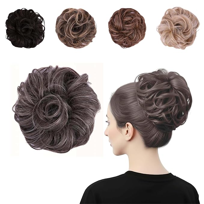 Juvabun Messy Bun 2.0 Brownish Gray Hair Bun Extension Messy Bun Scrunchie Lightweight Washable for Women Updos