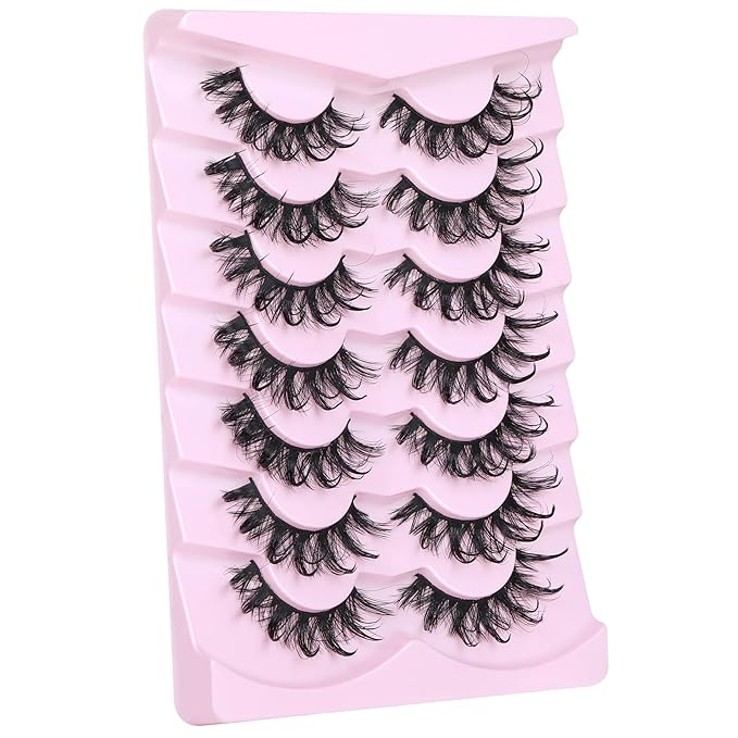 Lashes Wispy False Eyelashes Natural Fairy Fake Eyelashes Cat Eye Lashes Mink Long Strip Eyelashes Doll Manga Lashes 7 Pairs C Curly Lashes Pack by ALICROWN