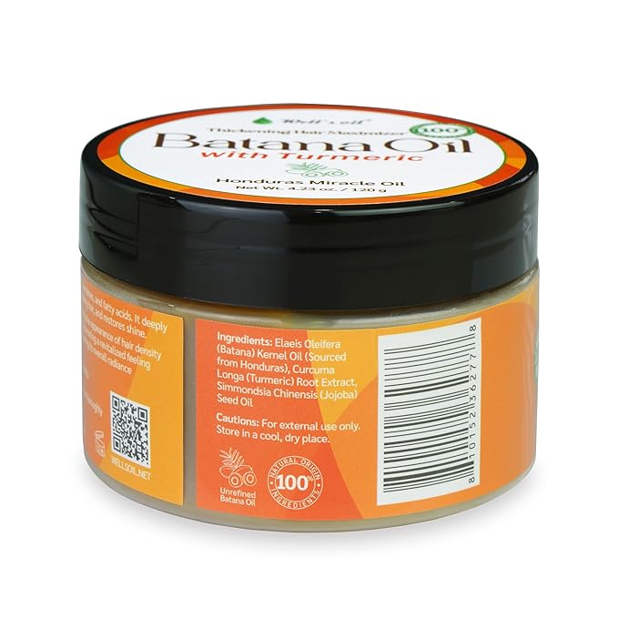 Well's Oil Batana Oil with Turmeric Extract | Made with Batana Oil | Plant-Derived Ingredients | Nourishes & Conditions Hair (4.23 oz / 119 g)