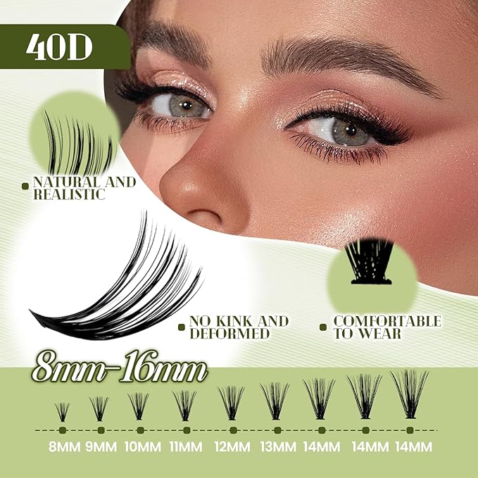 FADVAN DIY Lash Extension Kit 40D Volume Lash Clusters Kit with Lash Bond and Seal 280 pcs Thick Individual Lashes 8-14 mm D Mink Lashes Cluster, Lash Cluster Remover and Tweezers