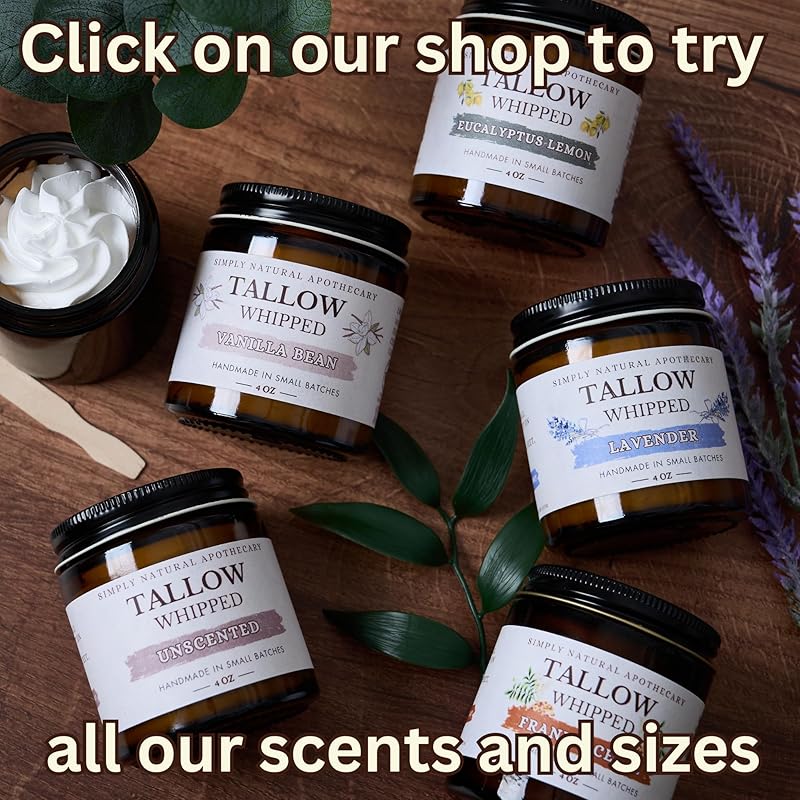 Beef Tallow for Skin Care, Face, Hands - Natural Moisturizer - Whipped - Organic Grass-Fed Beef Fat - Vitamins A, D, E, K - Dry Skin, Baby Diaper Cream - Hydrating - Handmade - Unscented - 2 oz Jar