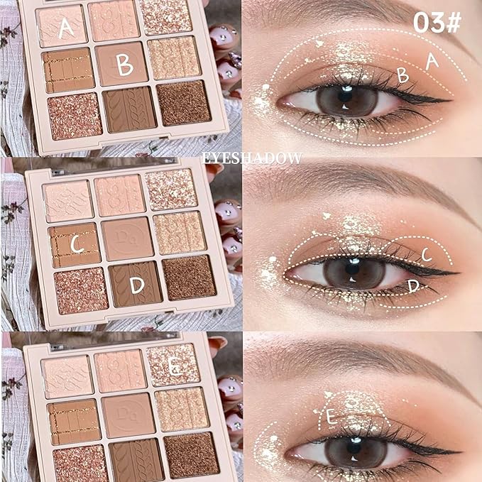 Nude Beige Matte Eyeshadow Palette Makeup, Gold Glitter Eye Shadow Palette Makeup, Highly Pigmented Eye Shadows For Older Women Eyes Naturing-Looking, Long Lasting Waterproof 03#