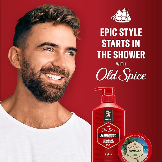 Old Spice Fiji Pomade for Men, Loose Hold, Low Shine, Men's Hair Styling, 2.22 Oz Each, Twin Pack