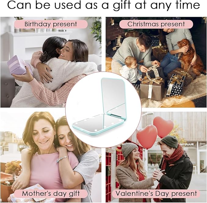 Flymiro Compact Mirror, 1x/3x Magnification Mini Mirror for Purse, Pocket, Handheld, Stocking Stuffers, Travel Makeup, 2-Sided Foldable, Small Mirror with Led Lights