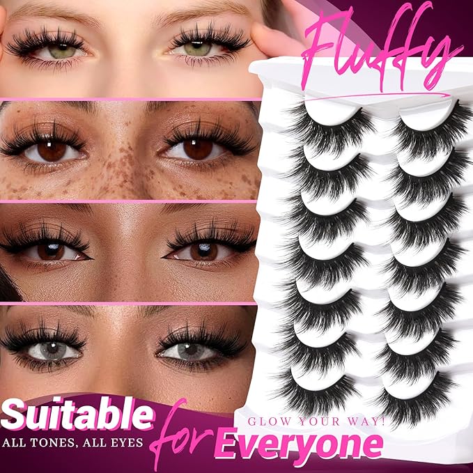 Veleasha False Eyelashes Wispy Faux Mink Lashes Fluffy Handmade Fake Eyelashes Natural Look 7 Pairs Pack Luxury Cat Eye Lashes (815)