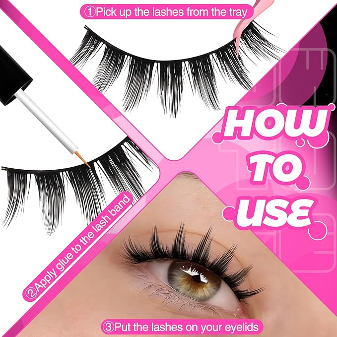 Veleasha Eyelashes Manga Lashes Spiky False Lashes 11mm Short Flase Lashes C Curl Fake Lashes Anime Fake Eyelashes Soft Lightweight False Eyelashes Cosplay Lash Strips 10 Pairs Pack (Dewy)