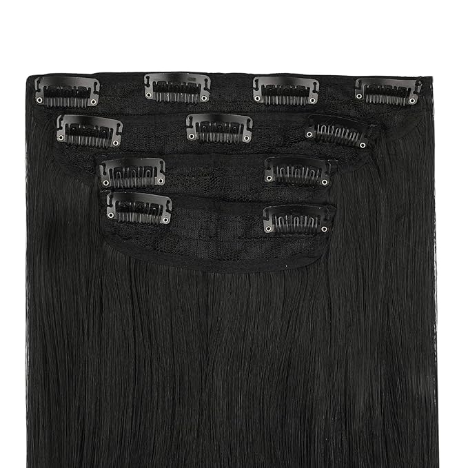 REECHO Multi-Length 12" 14" 16" Long Straight 4 PCS Set Thick Clip in on Hair Extensions Natural Black