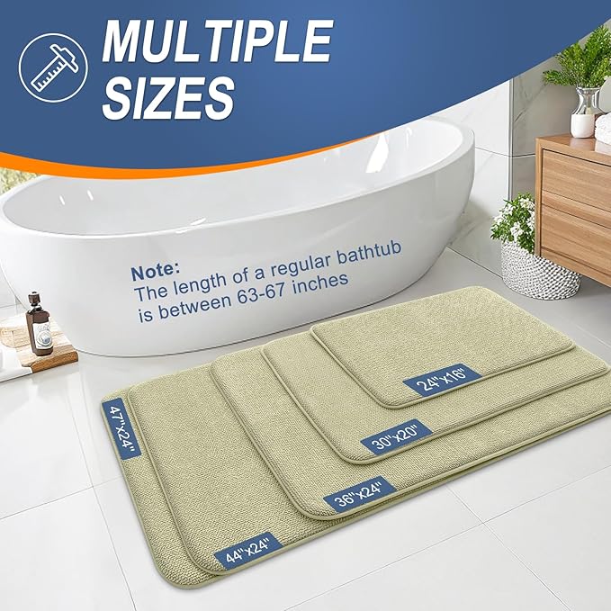 OLANLY Thick Memory Foam Bath Mat Rug 44x24, Extra Soft Absorbent Bathroom Rug, Quick Dry Bath Mats, Non-Slip, Machine Washable Carpet for Bathroom, Tub and Shower, Home Decor Accessories, Vanilla