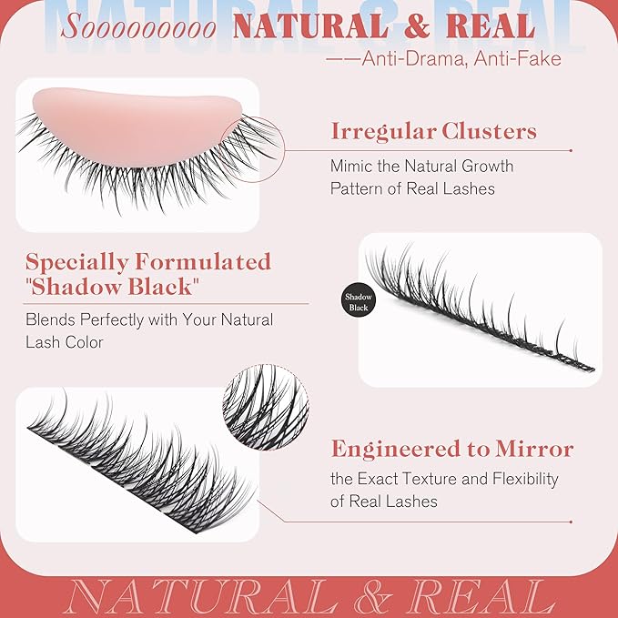 Natural Lash Clusters 8-10-12MM Short Cluster Eyelash Extensions C-curly DIY Lash Extension Eyelash Clusters Ultra Thin Lash Band Individual Lashes for Clean Girl Makeup by Newcally