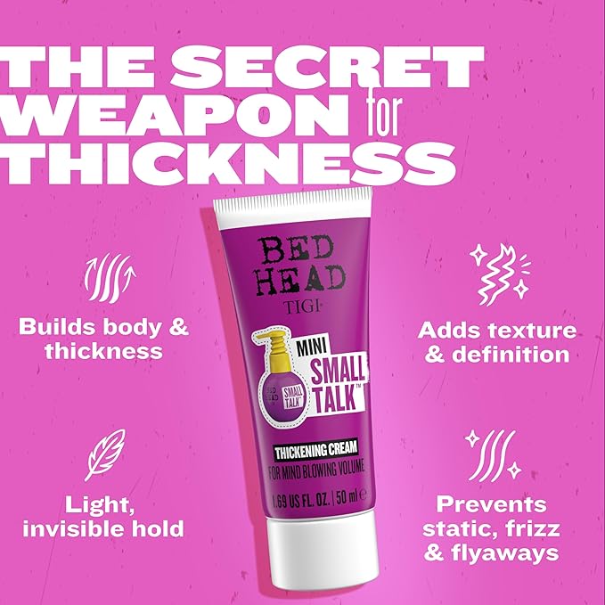 Bead Head by TIGI Small Talk MINI 3-in-1 Hair Thickening Cream - Use for Voluminous Hair - For Fine, Thin & Flat Hair - Use on Damp Hair - Premium Hair Thickening Products - 4.2 oz (2 Pack)