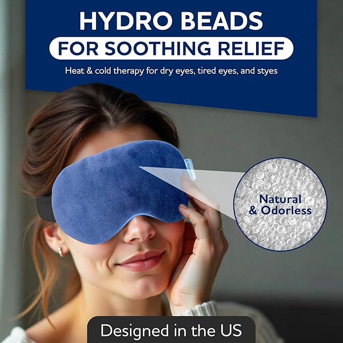 MDselect Microwavable & Freezable Hydro Beads Eye Mask - Warm & Cold Therapy for Dry Eyes, Styes, Blepharitis & Sinus Relief