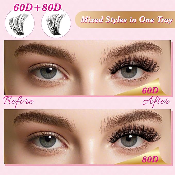 DIY Lash Extension Kit 280Pcs Individual Eyelash Extension Kit 30D40D 0.07D Curl 9-16MIX Lash Clusters Kit with Lash Glue Remover Applicator Easy to Use for Beginners