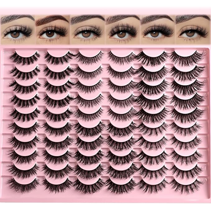 FARRED Lashes Natural False Eyelashes 6 Styles Wispy Strip Lash Pack 30 Pairs Cat Eye Fake Mink Eyelash Strips Short Fluffy Wispies Easy Lashes for Beginners Eye Lash Natural Looking for Daily Makeup