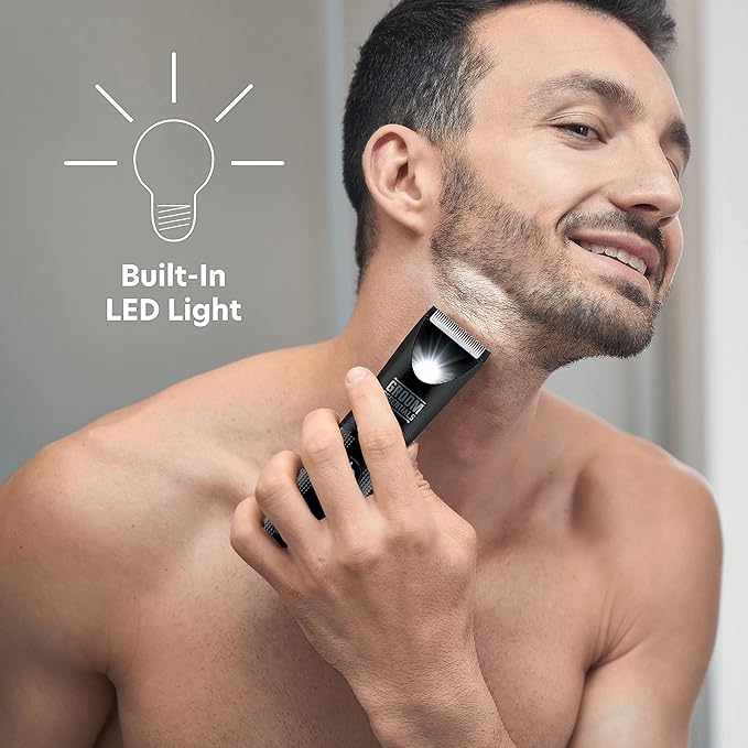 CHARGEWORX Groom Essentials Electric Hair Trimmer, Body-Hair Shaver with Ceramic Blades, Adjustable Trimming Guide, IPX5 Water-Resistant, Includes Trimmer Stand and Brush, Batteries Not Included