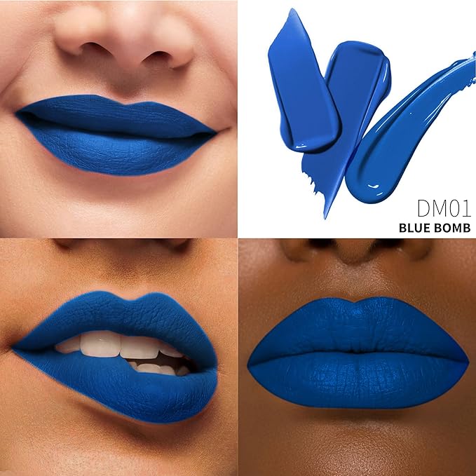 Depuplum Blue Lipstick Matte for Women, Super Stay Long Lasting Lipstick Smudge Proof No Transfer Liquid Lipsticks, Cruelty Free Lip Makeup (DM01 Blue Bomb)