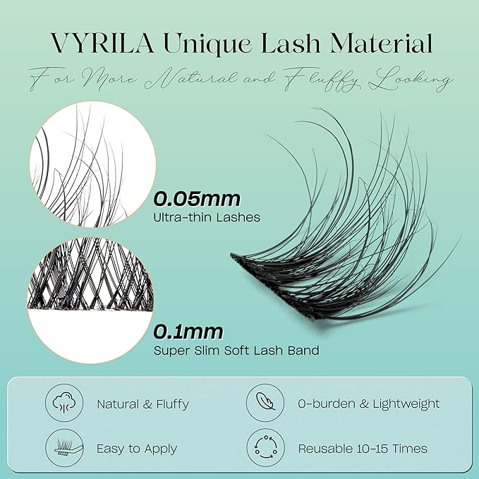 Lash Clusters 0.05mm Individual Lashes, 3D Wispy Lashes Clusters, 0.1mm Super Thin Band Resuable Natural Lashes,D Curl Faux Mink Lashes,120pcs Lash Extension (Green Joy-D-0.05-8-16mix)