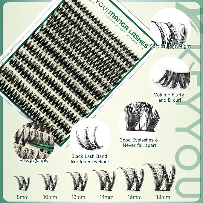 KEYYOU LASH Eyelash Clusters Flora Lashes Clusters D Curl Cluster Eyelash Extensions 8-18mix False Eyelashes 144pcs Ultra-Lightweight Wispy Natural Lash Cluster with Spikes（F01，8-18mm）