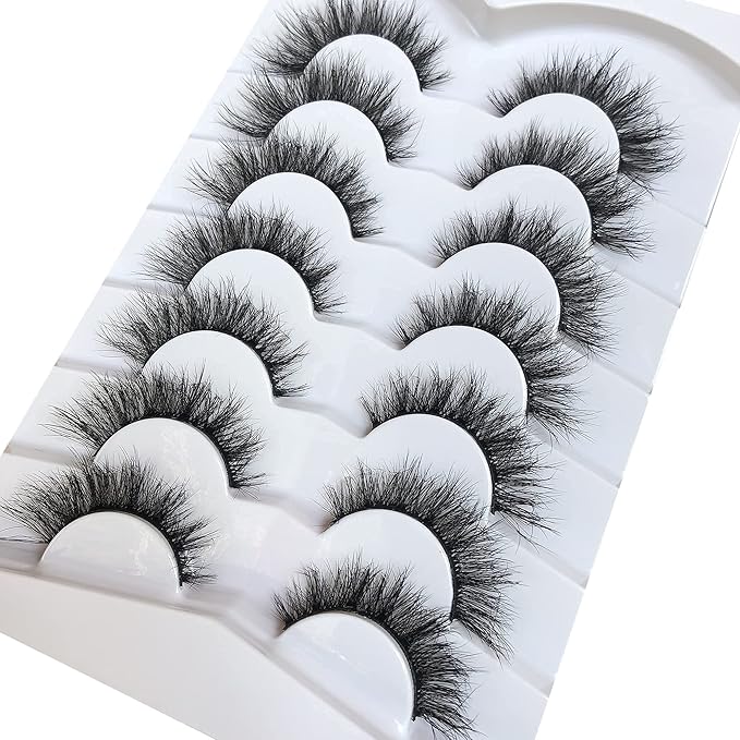 Pooplunch False Eyelashes Cat Eye Look Natural Volume Lashes Wispy Short Fake Eyelashes Faux Mink Lashes 7 Pairs Pack