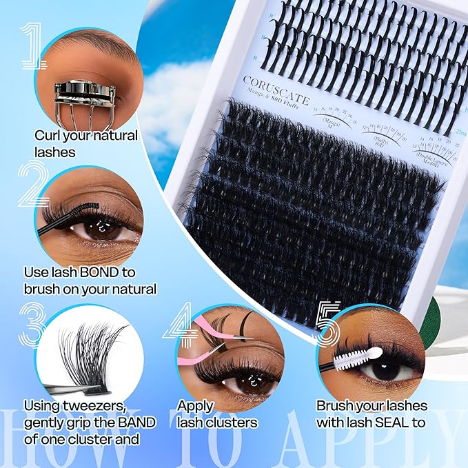 CORUSCATE Lash Clusters 80D Long 12-20mm Lash Spikes, Thick Cluster Eyelash Extensions Volume Individual Lashes DIY Spiky Lash Extension Mega Eyelashes Cluster Mink Strips Lashes