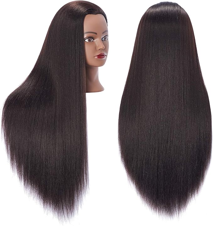 Hairingrid 26"-28" Mannequin Head Hair Styling Training Head Manikin Cosmetology Doll Head Synthetic Fiber Hair and Free Clamp Holder (Yaki-Black)