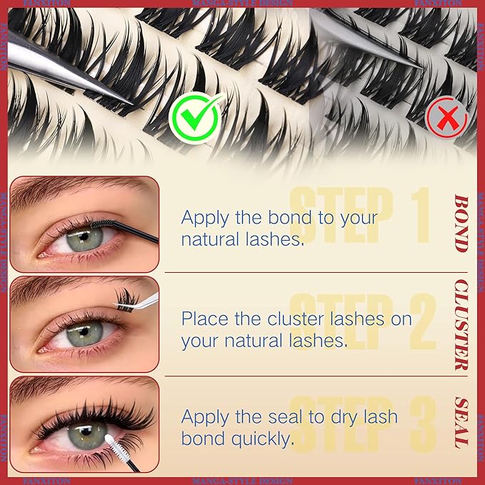 Fairy Lash Clusters Spiky Eyelash Extensions Wispy Individual Lashes Lashes Extension 8-14mm DIY Soft Eyelash Clusters 144Pcs Lash Bond and Seal and Tweezers for Lash Clusters Kit DIY at Home