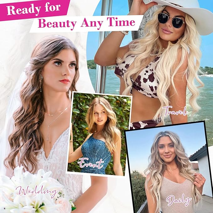 REECHO Blonde Hair Extensions, 20” One Piece Clip in Hair Extensions Thick Long Beach Wavy Natural Soft Synthetic Hairpieces for Women, Ash Blonde with Highlights