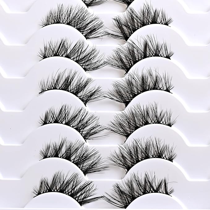 Half Lashes Wispy Cat Eye Strip Lash Cateye Fake Eyelashes Strips Natural False Mink Eyelash Pack Demi Wispies Thick 7-15mm Winged Half Pestañas Postizas for Women