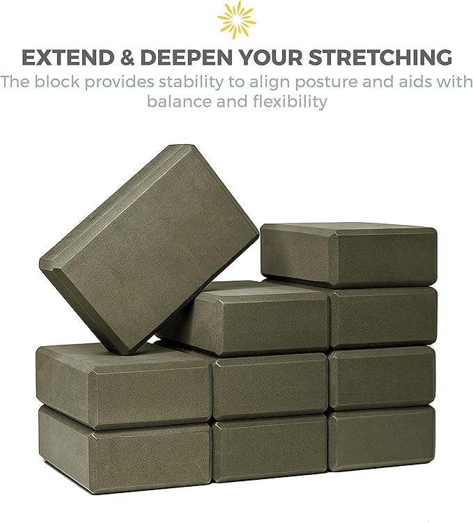 Sunshine Yoga 3" Yoga Block, 10 Pack Bulk EVA Foam Yoga Blocks, Firm and Supportive Yoga Brick, Balance Foam for Stretching, Pilates, and Workout, 3" x 6" x 9"
