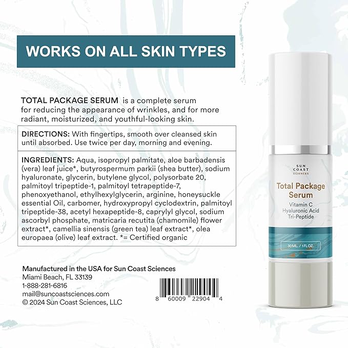 Sun Coast Science Total Package Serum, Vitamin C, Hyaluronic Acid, 1 Ounce (Pack of 1)