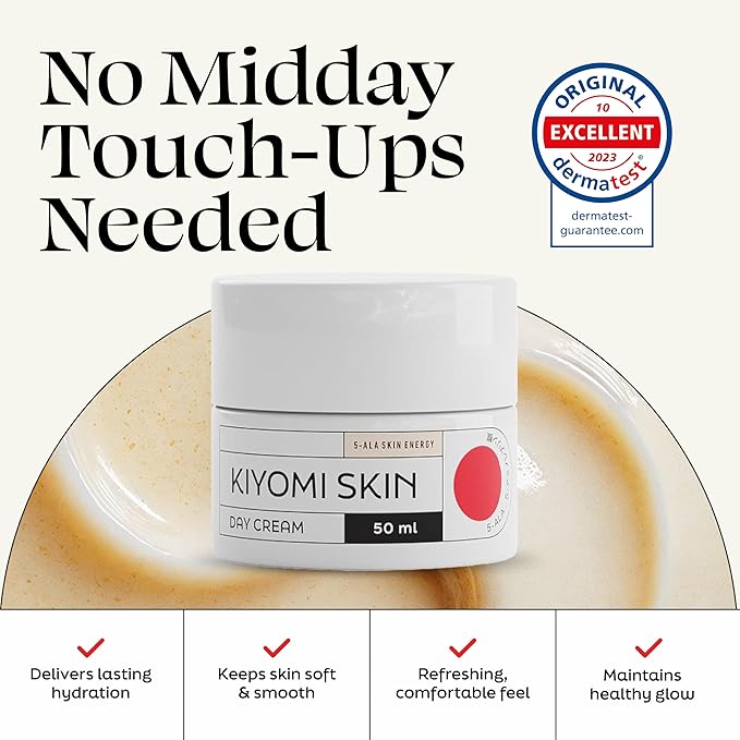 Kiyomi Skin Day Cream - Daily Facial Cream with 5-ALA, Hyaluronic Acid, Cucumber, Squalane, Beta-Glucan - All Day Face Moisturizer for Fine Lines and Radiant Skin - Made in Germany - 1.7 Fl Oz
