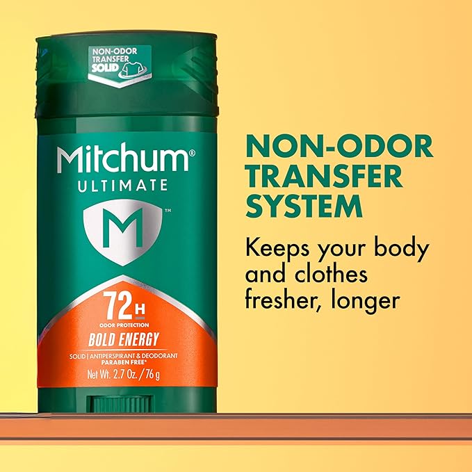 Mitchum Ultimate 72H Odor Protection Men’s Antiperspirant & Deodorant, Invisible Solid, Bold Energy, 2 pack