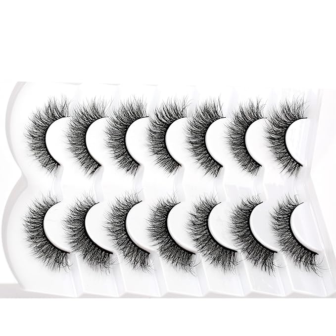 Pooplunch False Eyelashes Strips Cat Eye Wispy Lash Natural Fluffy Short Volume Faux Mink Fake Eye Lashes 7 Pairs Pack