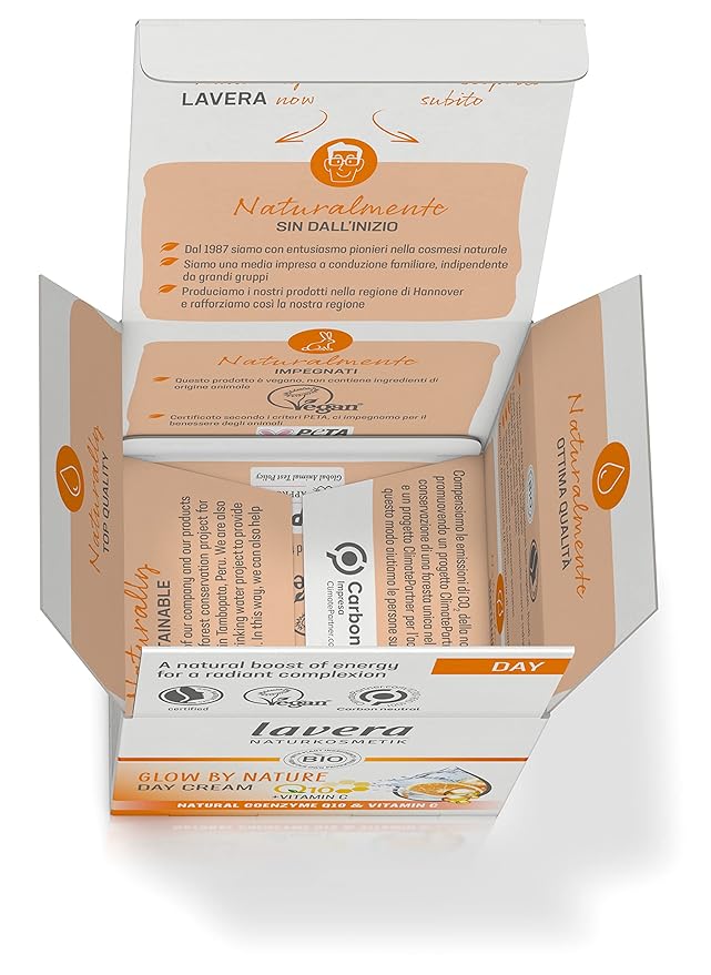 lavera Glow by Nature Day Care - Face Cream with Q10 & Vitamin C for a Radiant Complexion - Moisturizing Facial Cream - Anti Aging Cream - PETA Certified - Vegan - Made in Germany - 1.7 Fl Oz