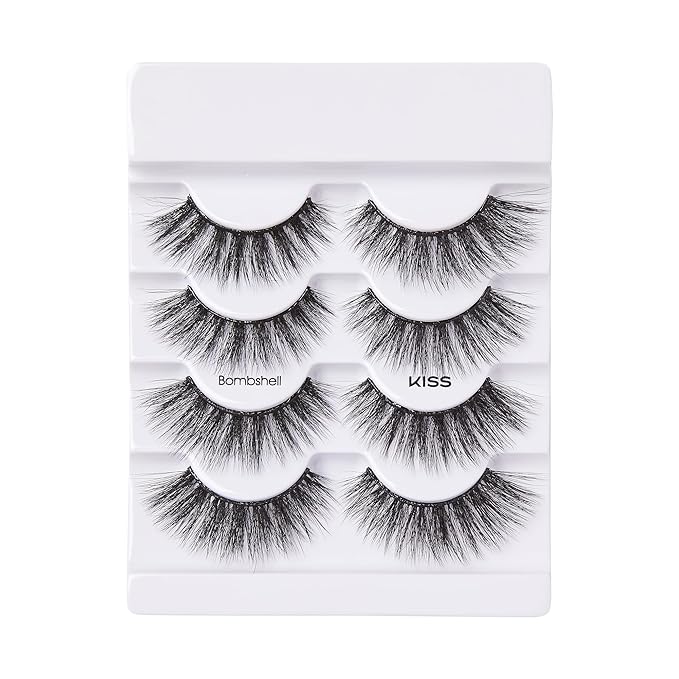 KISS Triple Push-Up, False Eyelashes, 'Bombshell', 14mm, Includes 4 Pairs Of Lashes, Easy to Apply, Reusable Lash Clusters