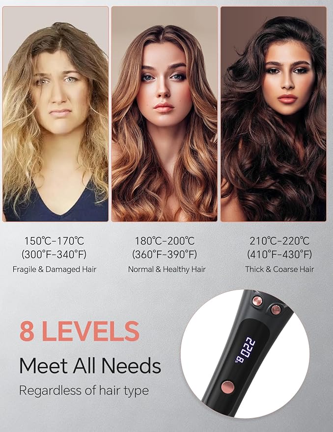 LANDOT Automatic Rotating Curling Iron 1-Inch - Versatile Styling for Salon Waves, Curls & Spirals | 8 Temp Settings & Anti-Scald Design for All Hair Types | Perfect for Daily Use & Beginners
