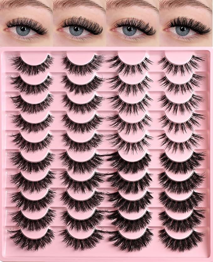 FARRED Lashes Wispy False Eyelashes 4 Styles Cat Eye Fake Lash Strips Natural Fluffy Clear Band Strip Eyelash Pack 20 Pair Mink Short Cateye Lashes Natural Looking Wispies Easy Eye Lash for Beginners