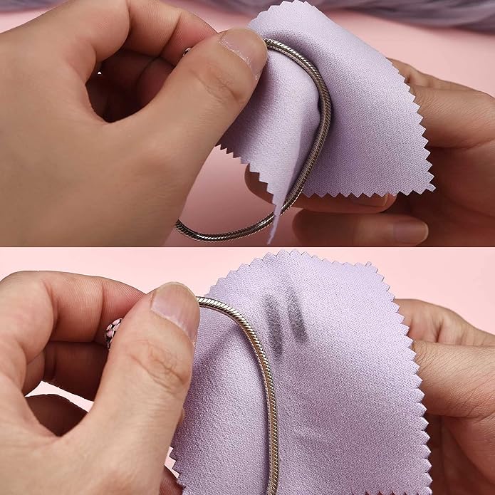 SEVENWELL 50pcs Jewelry Cleaning Cloth Pink Polishing Cloth for Sterling Silver Gold Platinum Small Polish Cloth 8x8cm