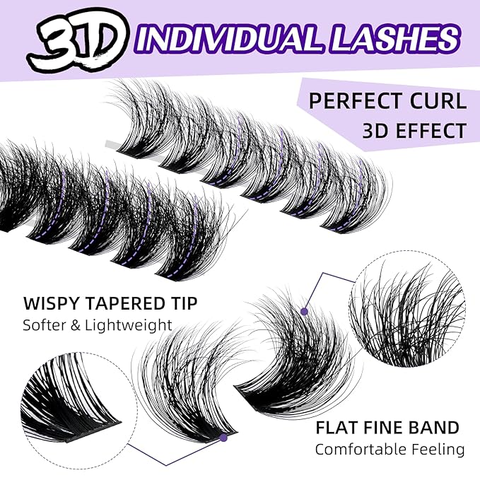 B&Q Fluffy Lash Clusters 100 200D Thick Lashes Eyelash Extensions Volume Lash Clusters 10-18mm Salon-style Dramatic Fluffy Lashes 280pcs Suitable for Beginners Makeup at Home(Lash-100+200D)