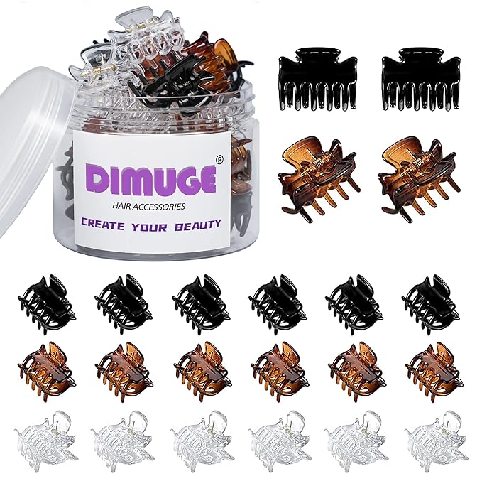 22 pcs Small Hair Claw Clips 1 inch for Women Clear Brown and Black Medium Small Claw Clips for Kids Adult Thin Fine Hair Styling, Pack Bangs, Holder Half Pony Tightly.