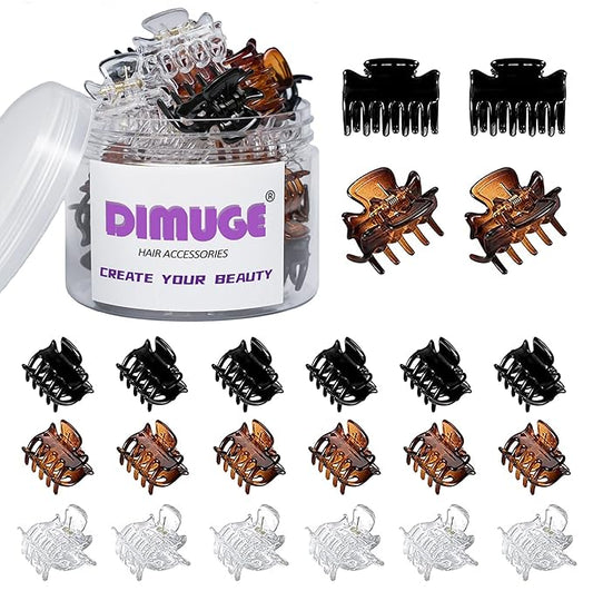 22 pcs Small Hair Claw Clips 1 inch for Women Clear Brown and Black Medium Small Claw Clips for Kids Adult Thin Fine Hair Styling, Pack Bangs, Holder Half Pony Tightly.
