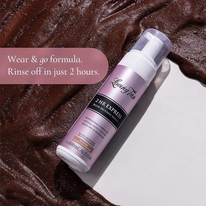 Loving Tan 2 HR Express Mousse, Medium - Streak Free, Natural looking, Professional Strength Sunless Tanner - Up to 5 Self Tan Applications per Bottle, Cruelty Free, Naturally Derived DHA - 4 FL Oz