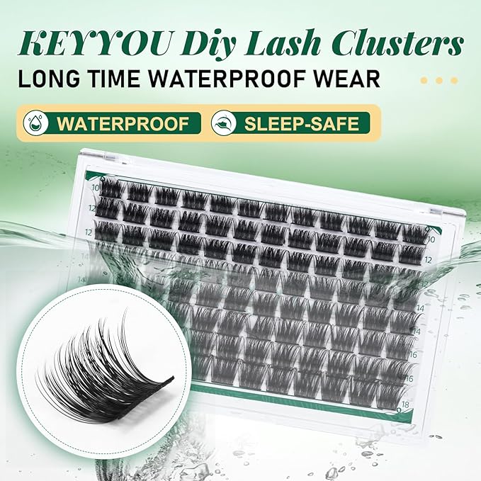 Lash Clusters,96 Pcs Cluster Lashes D Curl 10-18MIX DIY Lash Extensions Eyelash Clusters,KEYYOU Volume Wispy Individual Lashes Soft&Comfortable Easy DIY at Home(Y30,D-10-18MIX)
