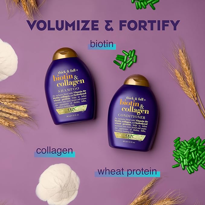 OGX Shampoo for Thin Hair, 13 fl oz | Biotin & Collagen | Volumizing | Sulfate-Free | Pack of 2