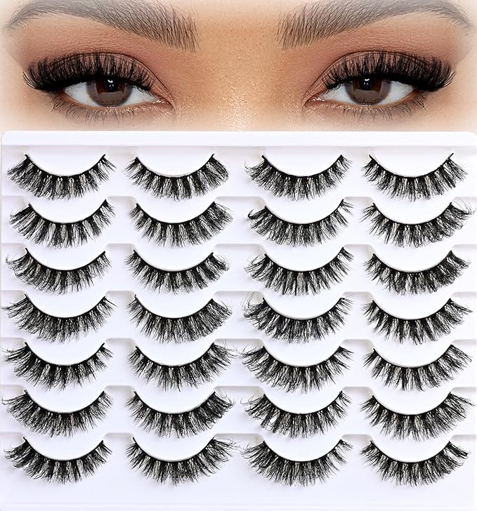 Lashes Fluffy False Mink Eyelashes 14 Pairs Cat Eye Lashes Fake Russian Strip Eyelash Natural Lash Strips Eye Lashes Pack D Curl Short Lashes Natural Look Wispies Cateye Lashes for Women
