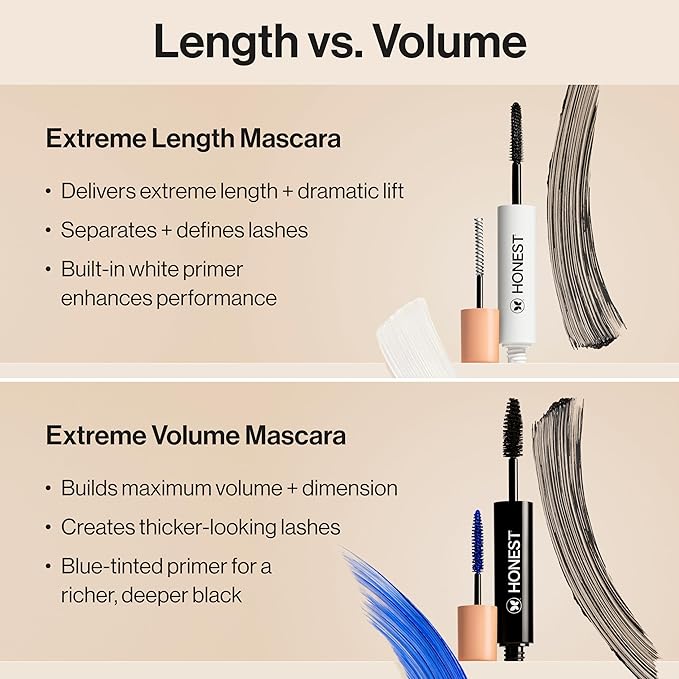 Honest Beauty 2-in-1 Extreme Length Mascara, Lash Primer, 3-Pack, Cruelty-Free, Safe for Sensitive Eyes, 0.27 fl oz each (pack of 3)