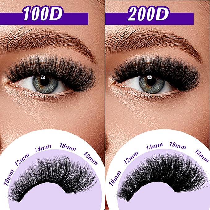 B&Q Fluffy Lash Clusters 100 200D Thick Lashes Eyelash Extensions Volume Lash Clusters 10-18mm Salon-style Dramatic Fluffy Lashes 280pcs Suitable for Beginners Makeup at Home(Lash-100+200D)