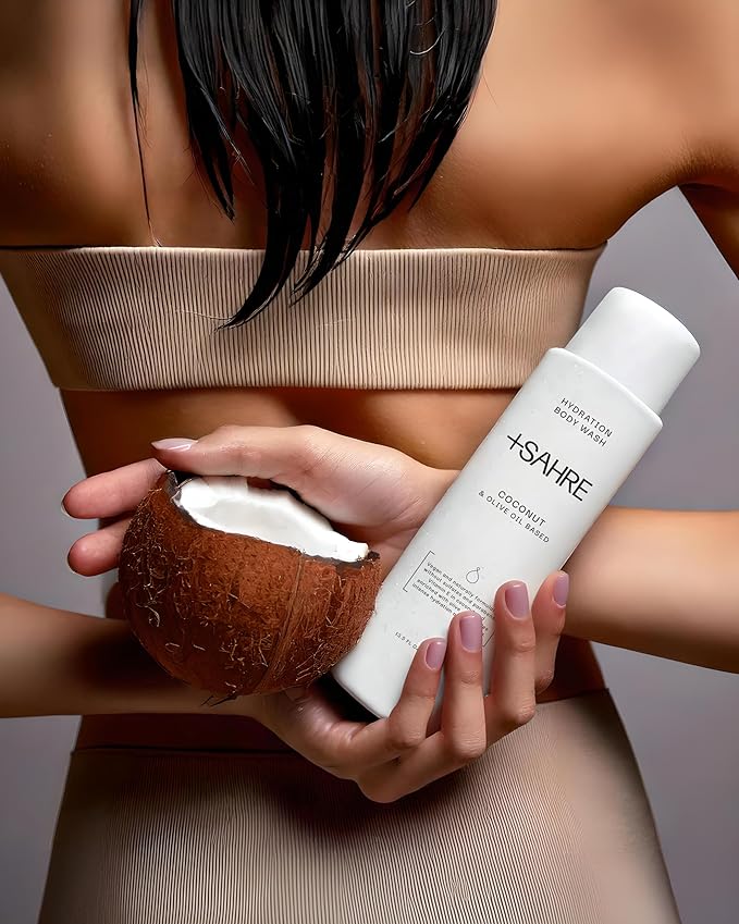 +SAHRE Natural Body Wash – Olive Oil & Coconut | Antioxidant-Rich | Vegan, Paraben-Free | 13.5 fl oz