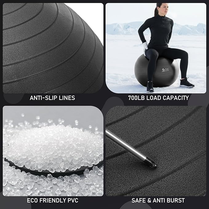 Gruper Yoga and Pilates Ball,4 Sizes Gym Ball for Fitness, Yoga, Workout, Pregnancy and Physical Therapy,Quick Pump Included,Great as Yoga Ball Chair for Office or Home Gym Equipment