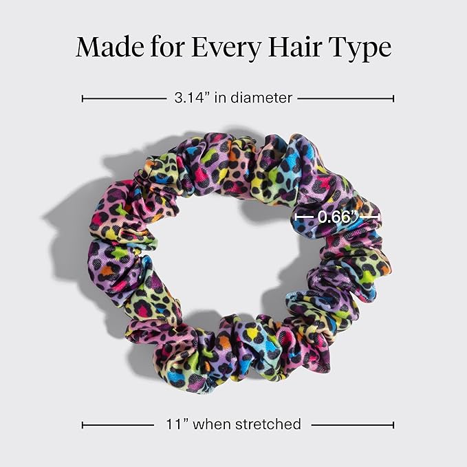 Lisa Frank x Kitsch Ruched Satin Scrunchies for Women - Softer Than Silk Scrunchies | Hair Ties No Damage for Frizz-Free Sleep | Ideal Gifts for Women - Rainbow Leopard 4 pcs