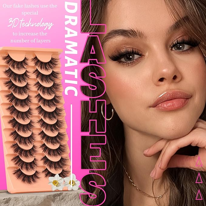 Veleasha Wispy Lashes 3D Effect Multi Level Eyelashes Fluffy Volume False Eyelashes 11-18MM Soft Cat Eye Lashes 10 Pairs Pack (6D34)